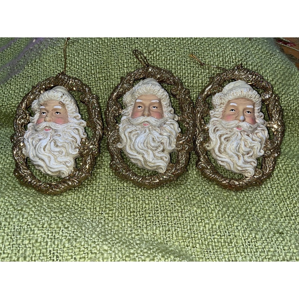 Vtg St. Nicholas Santa blow mold tree ornaments , Glitter, Christmas, Lot Of 3